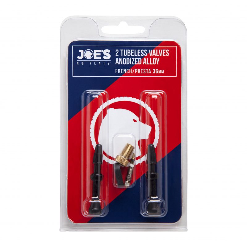 Joe's No Flats Tubeless Anodized Black Presta Valves (Pair) 36mm