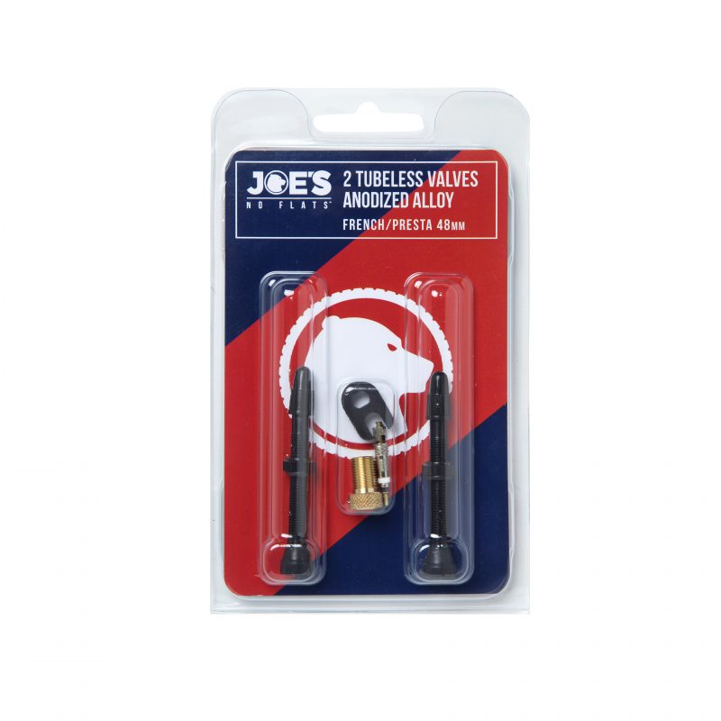 Joe's No Flats Tubeless Anodized Black Presta Valves (Pair) 48mm