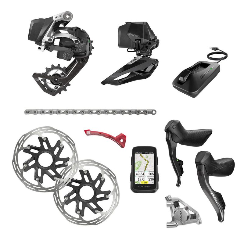 SRAM Red Etap AXS 2X E1 Electronic Hrd Groupset (Hammerhead Karoo, Left Right Shift/Hyd Ed Fm, Chain Red 114L, Rd 36T Wbatt, Frontder Wbatt, Pacelinex Cl 160mm,Charger,Quickstart Guide)